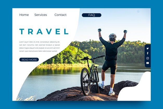 Free vector travel landing page with photo