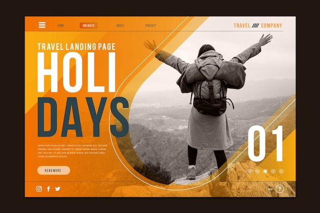 Free vector travel landing page with photo