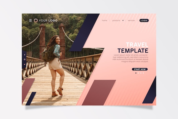 Free vector travel landing page with photo