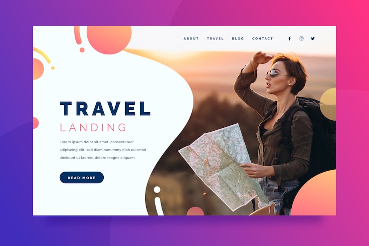 Free Vector travel landing page with pic