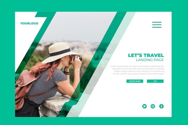 Free vector travel landing page with pic