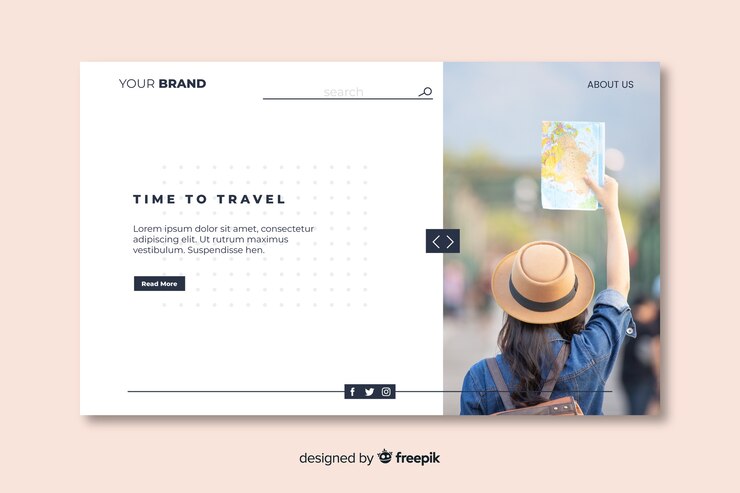 Free Vector travel landing page with picture