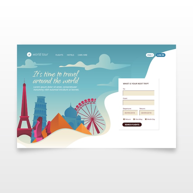 Free vector travel landing page