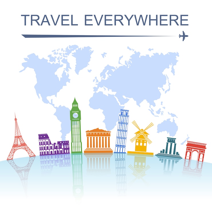 Free Vector travel landmark concept poster print 