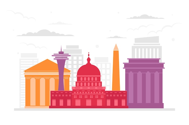 Free vector travel landmarks colorful skyline