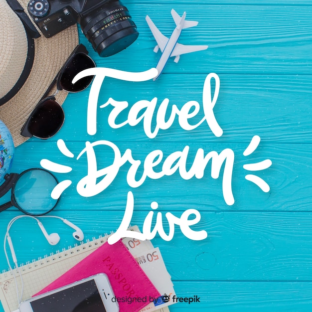 Free vector travel lettering background with photo