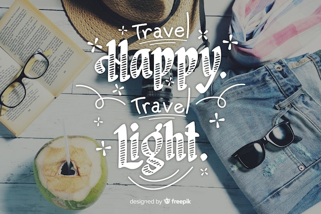 Free vector travel lettering background with photo