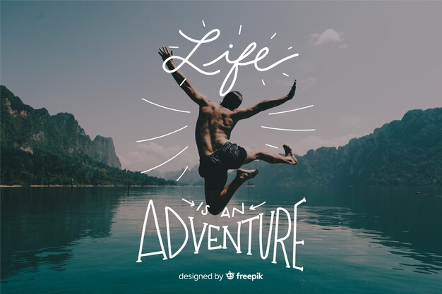 Free vector travel lettering background with photo