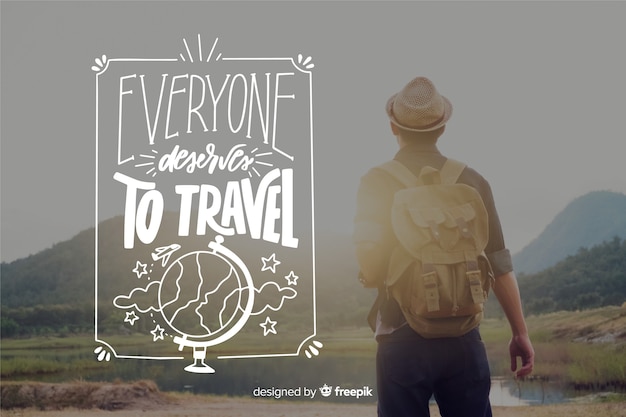 Free vector travel lettering background with photo