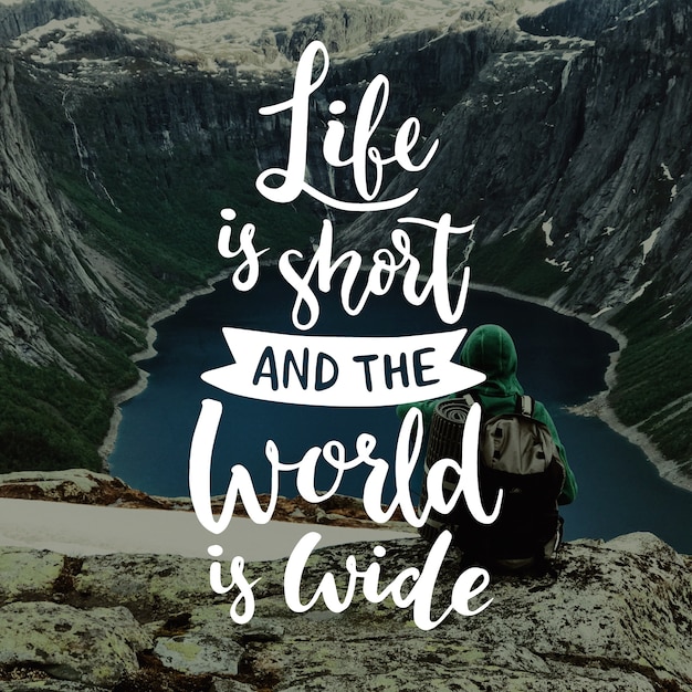 Free vector travel lettering life is short and world is wide