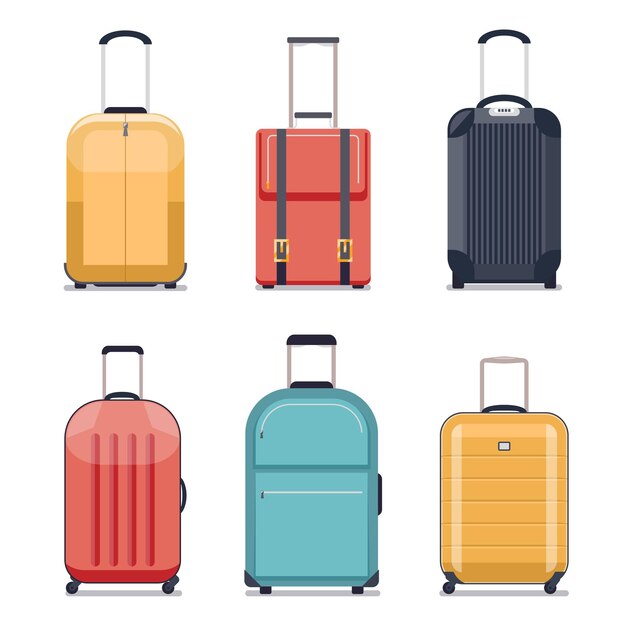 Travel luggage or travel suitcase icons. Luggage set for vacation and journey.