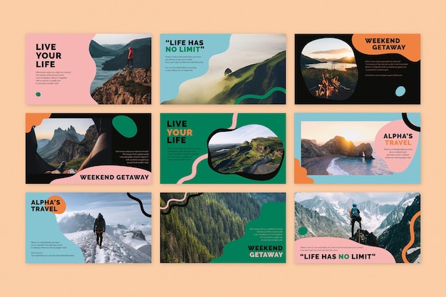 Free vector travel marketing template vector presentation for agencies set