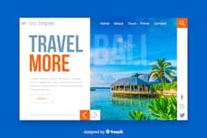 Free vector travel more landing page with photo