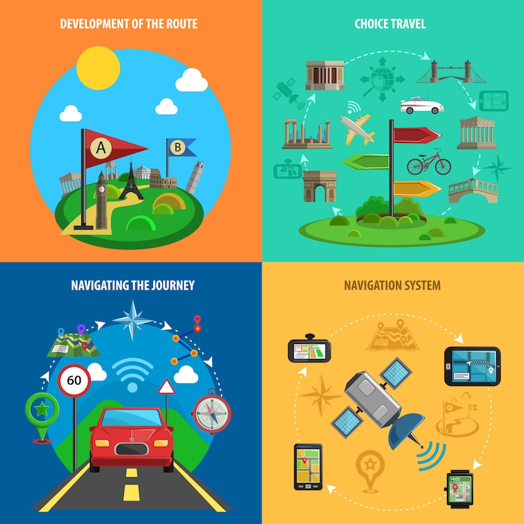 Free Vector travel and navigation decorative icon set
