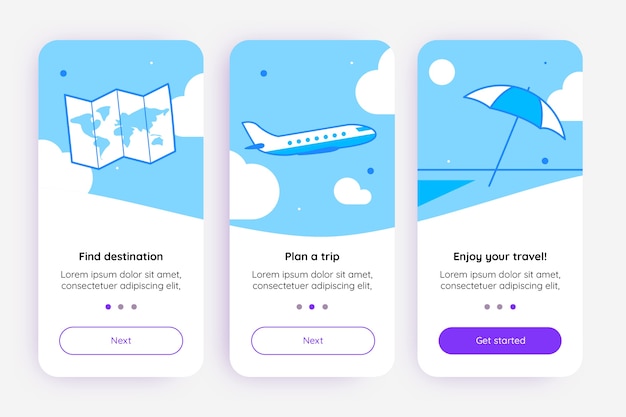 Free vector travel onboarding app screen