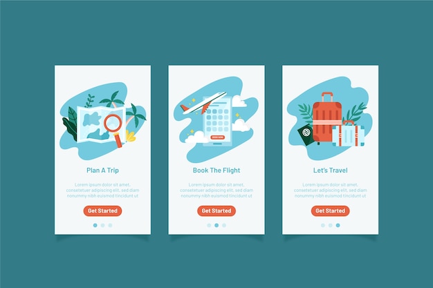 Travel onboarding app screens collection