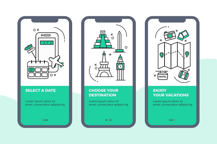 Free Vector travel onboarding app screens pack