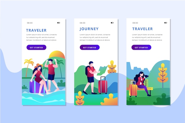 Travel onboarding app screens set