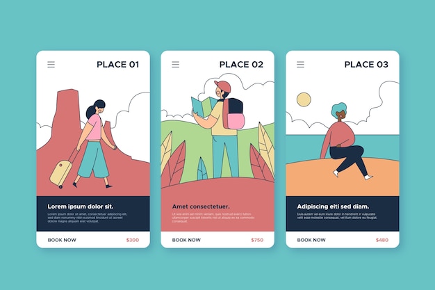 Travel onboarding app screens template