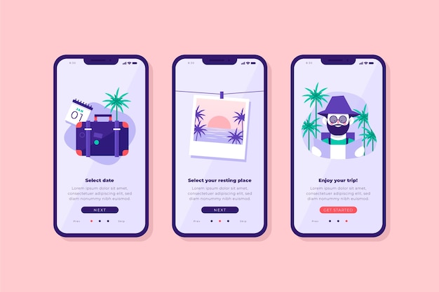 Travel onboarding app screens