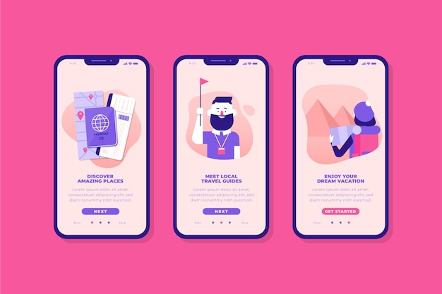 Travel onboarding app screens