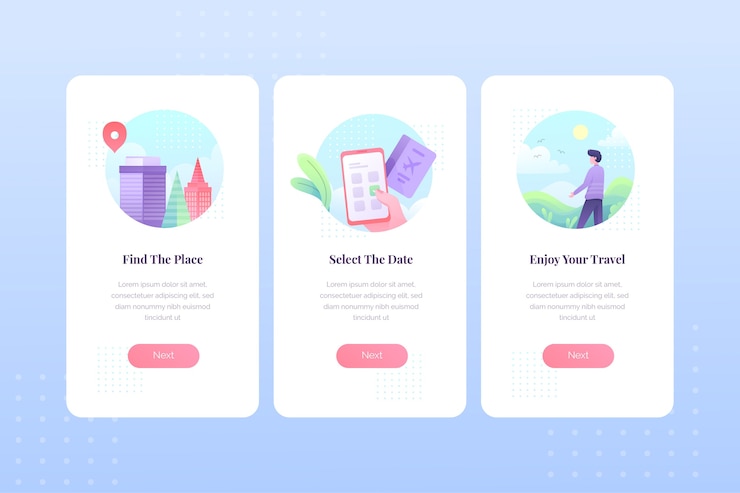 Free Vector travel onboarding app screens