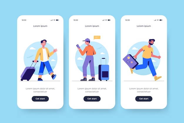 Travel onboarding app screens