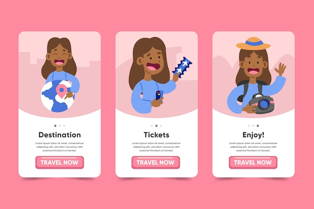 Free vector travel onboarding app screens