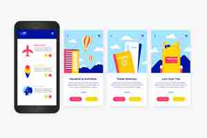 Free vector travel onboarding app screens