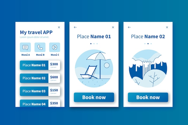 Travel onboarding application screens
