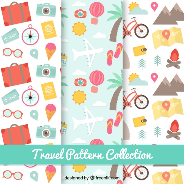 Vettore gratuito collezione di pattern di viaggio