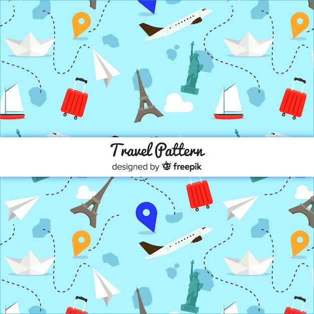 Бесплатное векторное изображение Шаблон путешествия с элементами и штриховыми линиями