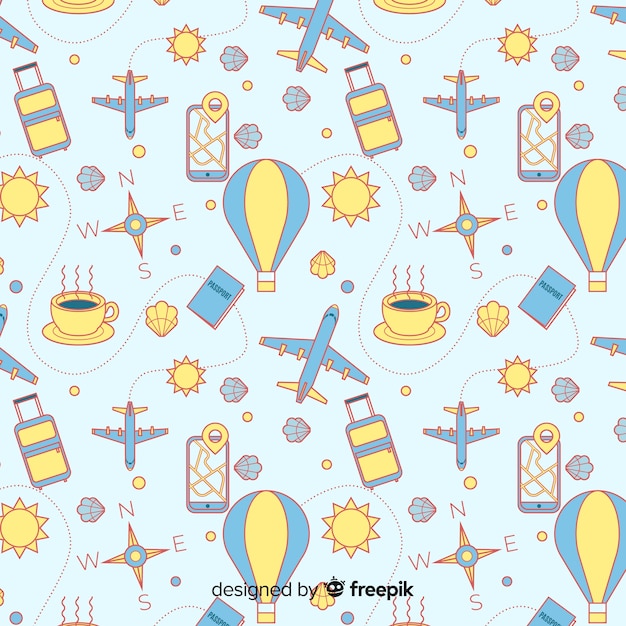 Free vector travel pattern with elements and dash lines