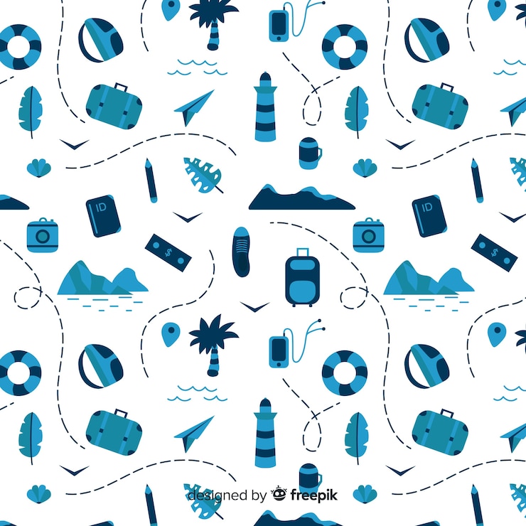 Free Vector travel pattern with elements and dash lines