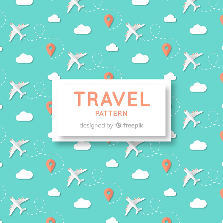 Free Vector travel pattern with elements and dash lines