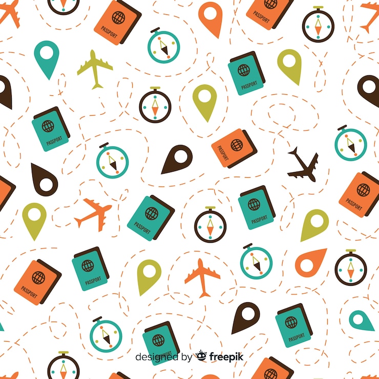 Free Vector travel pattern with elements and dash lines