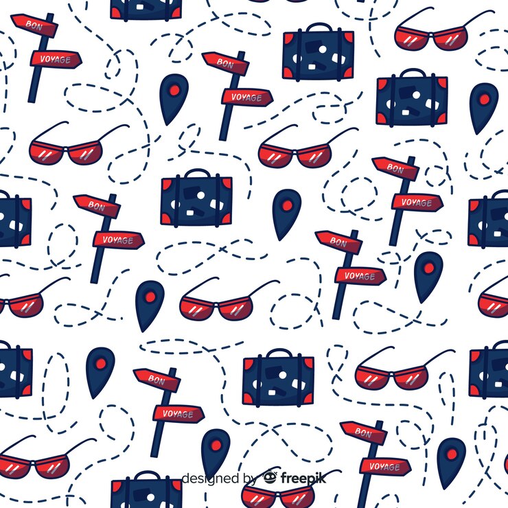 Free Vector travel pattern with elements and dash lines