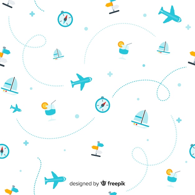 Free vector travel pattern with elements and dash lines