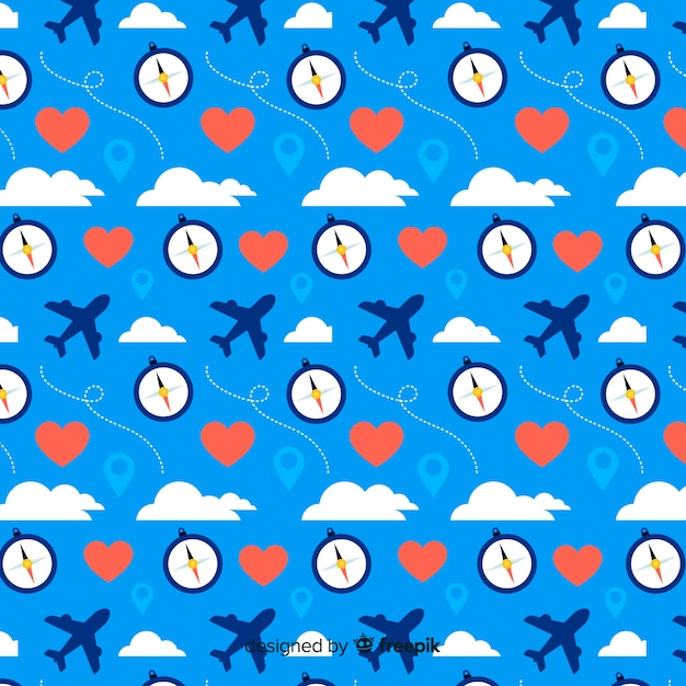 Free vector travel pattern with elements and dash lines