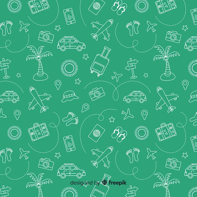 Free vector travel pattern with elements and dash lines