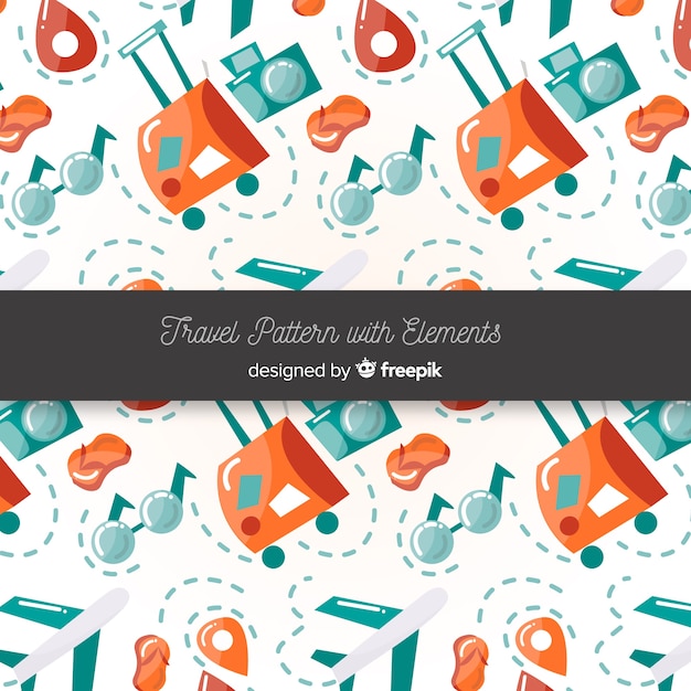 Free vector travel pattern with elements and dash lines