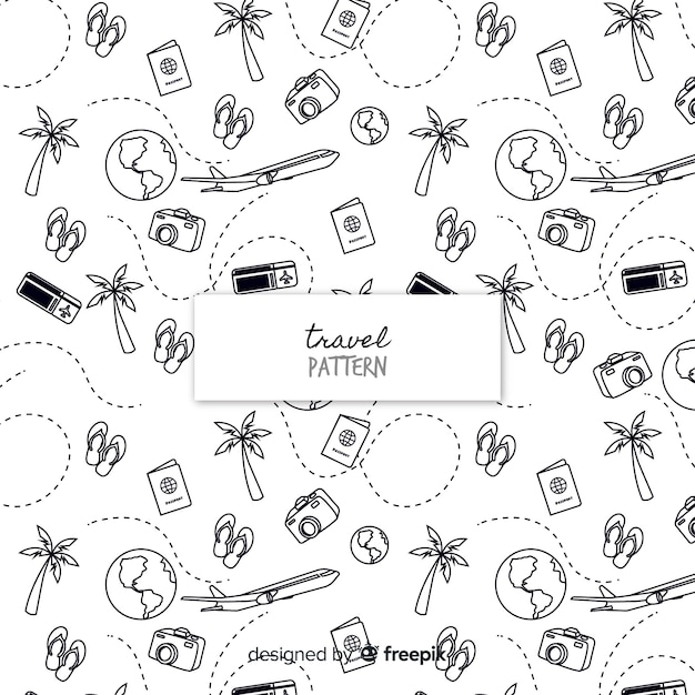 Free vector travel pattern with elements and dash lines