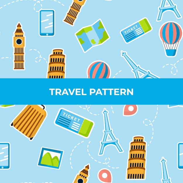 Travel pattern with elements and dash lines