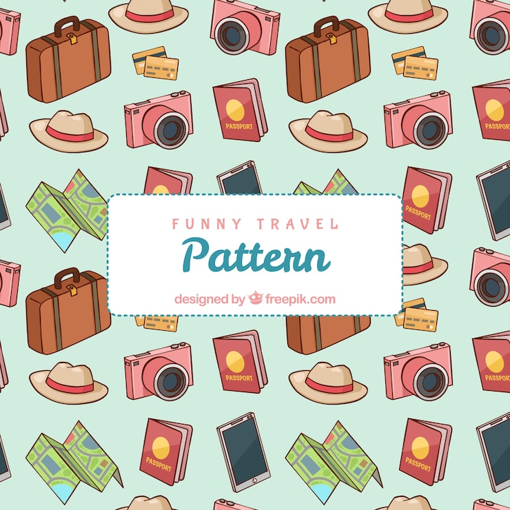Free Vector travel pattern with hand drawn elements