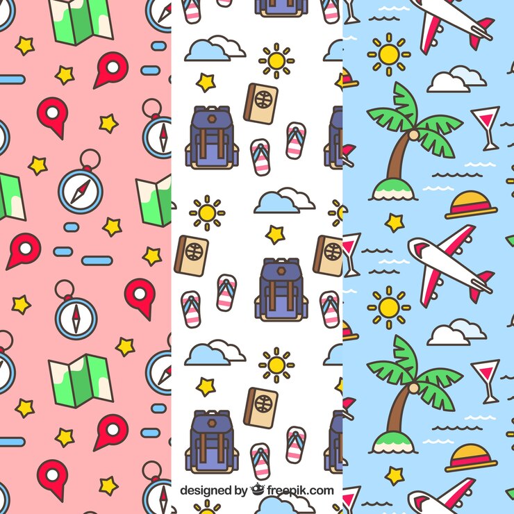 Free Vector travel patterns with hand drawn accessories
