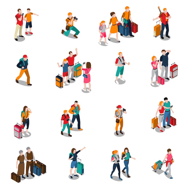 Travel people isometric icons