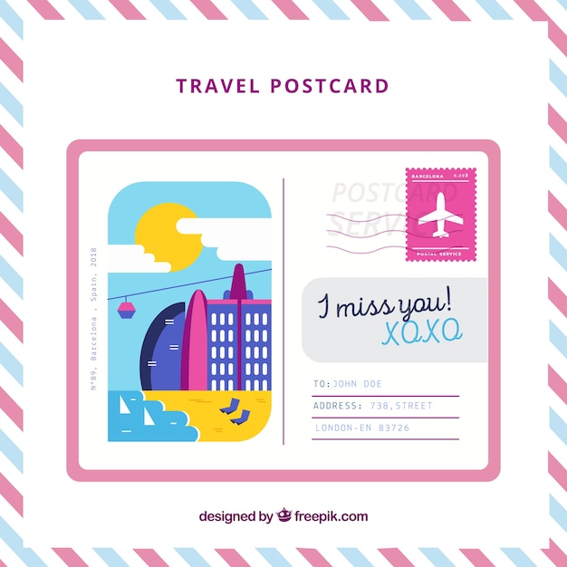 Free vector travel postcard in flat style