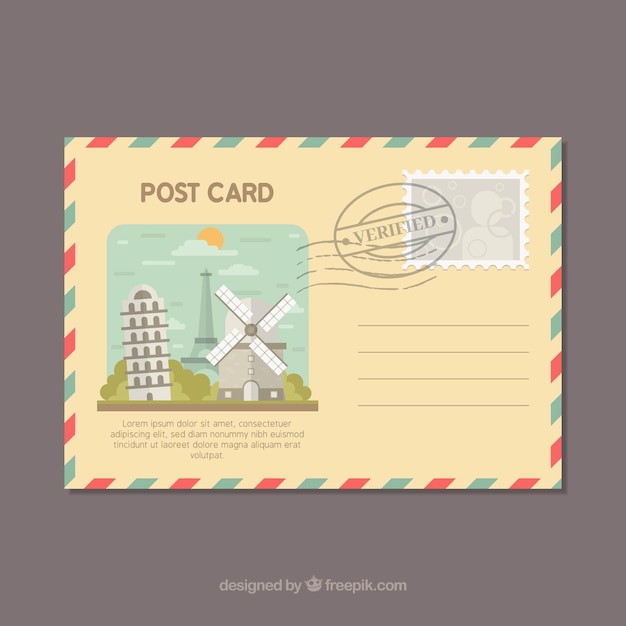 Free vector travel postcard template in flat style