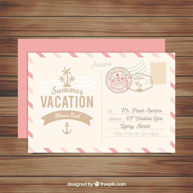 Free vector travel postcard template in vintage style