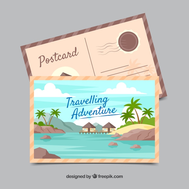 Шаблон открытки для путешествий с стилем adventrure